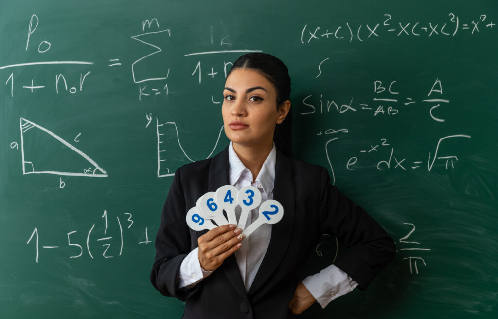young lady in classroom taking online mathematics tuition